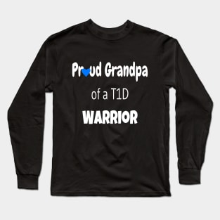 Proud Grandpa White Text Blue Heart Long Sleeve T-Shirt